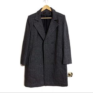 Vintage Grey Long Wool Blend Tweed PeaCoat Double Breasted